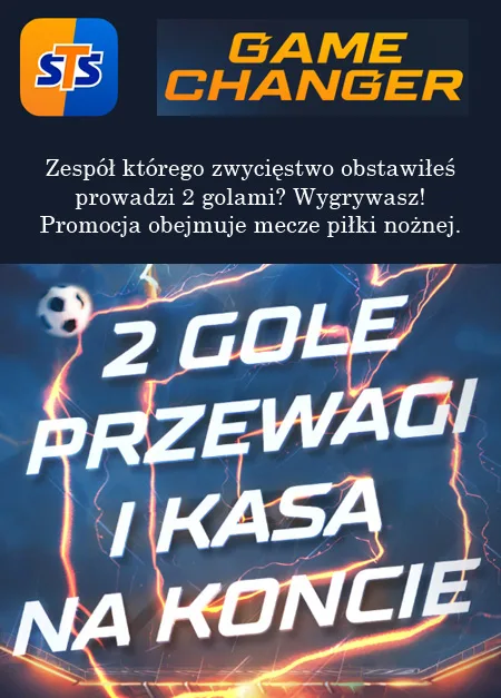 Dostępna w STS promocja o nazwie Game Changer polega na tym, że bukmacher rozlicza kupon jako wygrany gdy zespół którego zwycięstwo obstawiłeś będzie prowadził w meczu piłki nożnej 2 bramkami. W takiej sytuacji nie ma już znaczenia jakim rozstrzygnięciem ten mecz się zakończy, ponieważ bez względu na to kupon będzie wygrany. STS - Game Changer