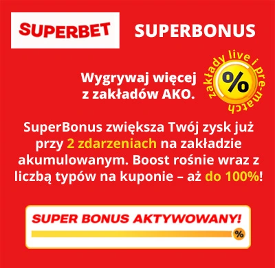 „SuperBonus" to promocja, dzięki której Twoje akumulatory mogą przynieść wygraną aż o 100% wyższą niż zwykle Superbet - Superbonus