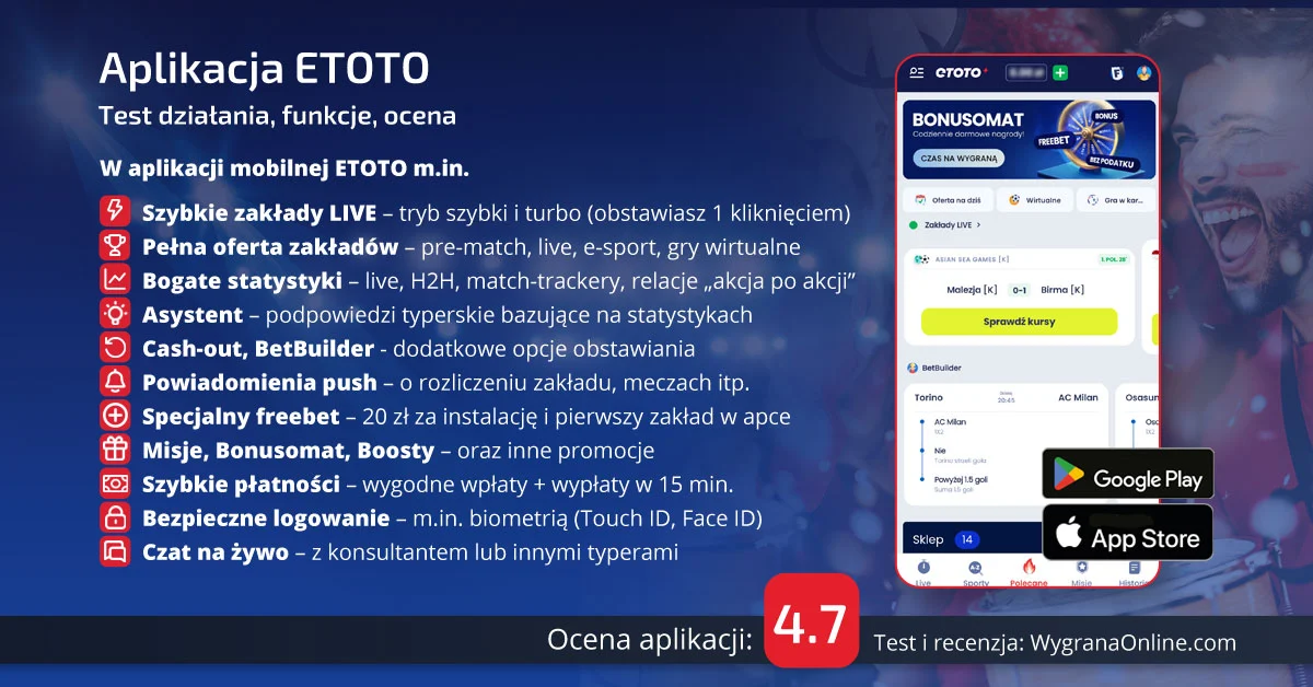 Aplikacja ETOTO pozwala na błyskawiczne obstawianie live oraz oferuje wiele innych udogodnień ETOTO aplikacja