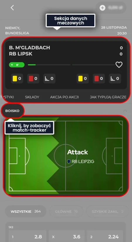 Dla oferty zakładów live aplikacja Fuksiarza dostarcza wiele danych, w tym statystyki meczowe i match-trackery Fuksiarz aplikacja - oferta live