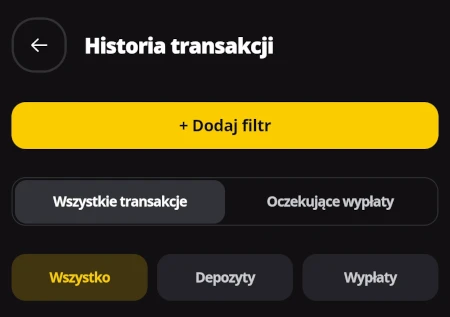 LV BET aplikacja - historia transakcji