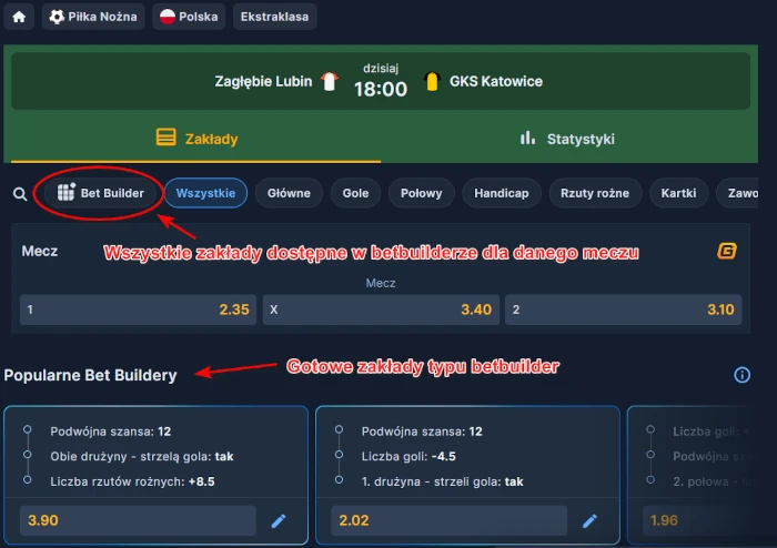 Oferta STS - piłka nożna, betbuilder