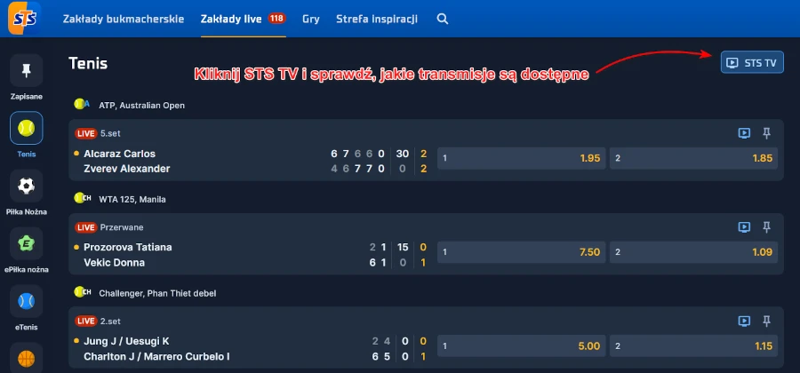 STS TV - transmisje meczów live