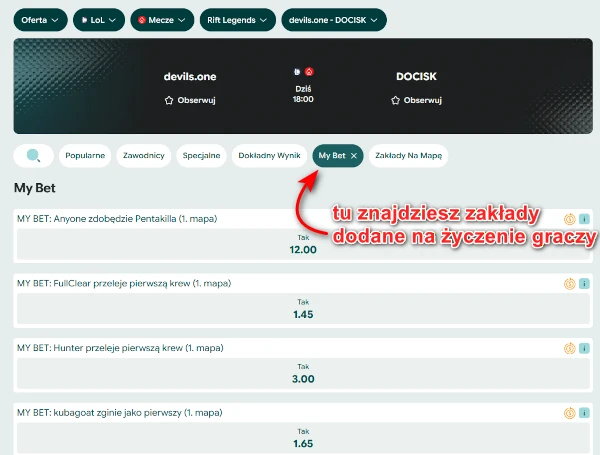 „My Bet" Betfan to rzadka okazja, by Twój zakład trafił do ogólnej oferty bukmachera Betfan - e-sport, zakłady na życzenie My Bet