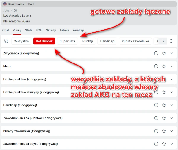 Superbet - Betbuilder i Superbets, oferta na koszykówkę