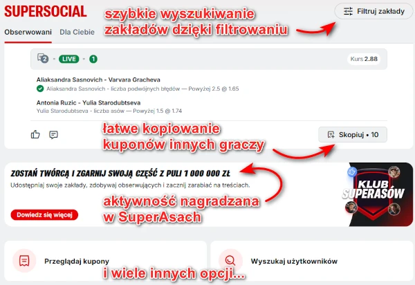 Superbet - SuperSocial, opcje gry społecznościowej