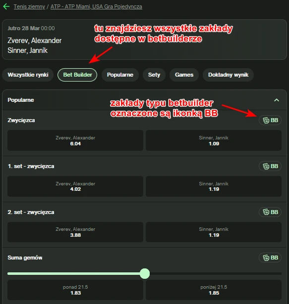 CopmOn - zakłady betbuilder na tenis ziemny