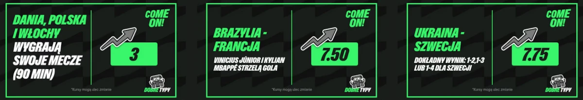 ComeOn - kursy, promocja - boosty kursowe