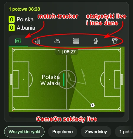 ComeOn - zakłady live, match-tracker