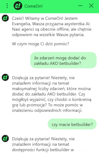 ComeOn - czat na żywo