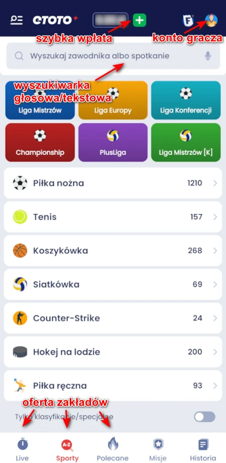 ETOTO - aplikacja mobilna, oferta