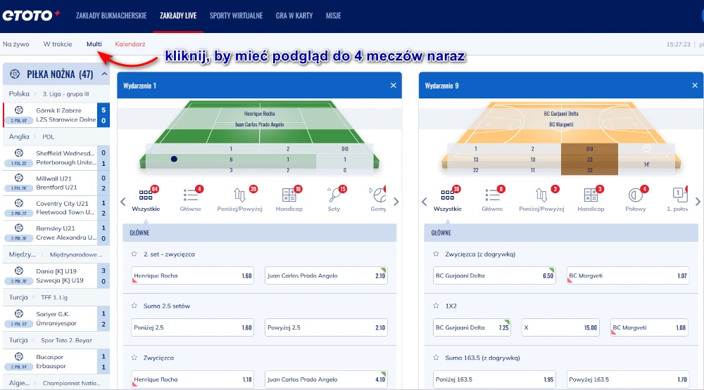 ETOTO - oferta zakładów live, opcja Multi