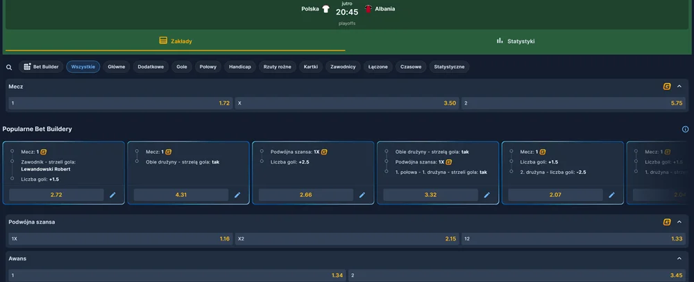 Kursy bukmacherskie STS na Polska - Albania