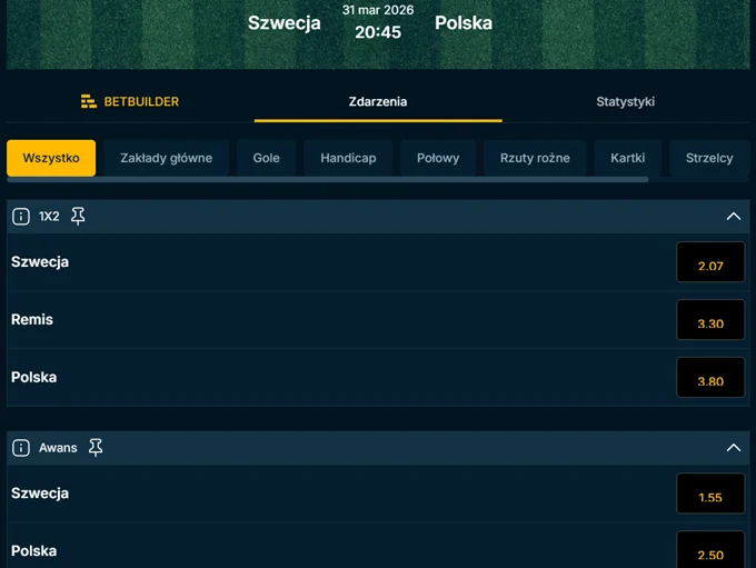 Szwecja - Polska. Kursy bukmacherskie AdmiralBet
