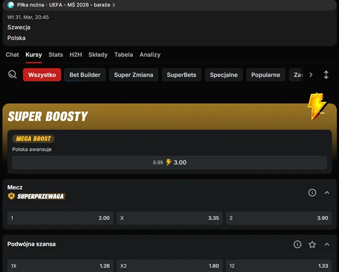 Szwecja - Polska. Kursy bukmacherskie Superbet