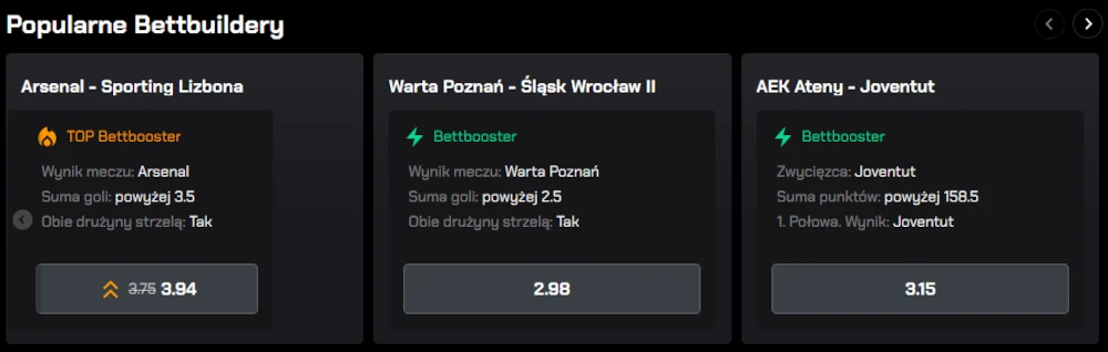 Betters - betbuildery z podwyższonym kursami