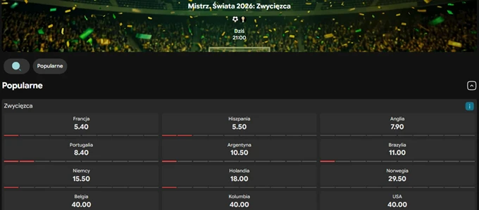 Kto wygra Mundial 2026 - kursy bukmachera Betfan