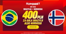 Superbet kod promocyjny – 400 zł bonus za gola Brazylii lub Norwegii Superbet bonus: Brazylia - Norwegia