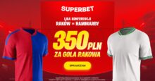 Superbet kod promocyjny – 350 zł bonus za gola Rakowa w meczu z Hammarby Superbet bonus: Raków Częstochowa - Hammarby