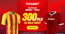 Superbet kod bonusowy – 300 zł bonus za gola Wisły Kraków w meczu z Koroną Kielce Superbet bonus: Korona Kielce - Wisła Kraków