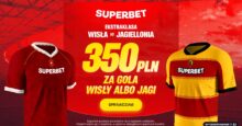 Superbet kod bonusowy – promocja 350 zł za gola Wisły Kraków lub Jagiellonii Superbet bonus: Wisła Kraków - Jagiellonia