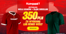 Superbet kod bonusowy – 350 zł bonus za wygraną lub remis Wisły Kraków w meczu ze Śląskiem Wrocław Superbet bonus: Wisła Kraków - Śląsk Wrocław
