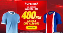 Superbet kod bonusowy – promocja 400 zł za gola Manchesteru City lub PSG Superbet bonus: Manchester City - PSG
